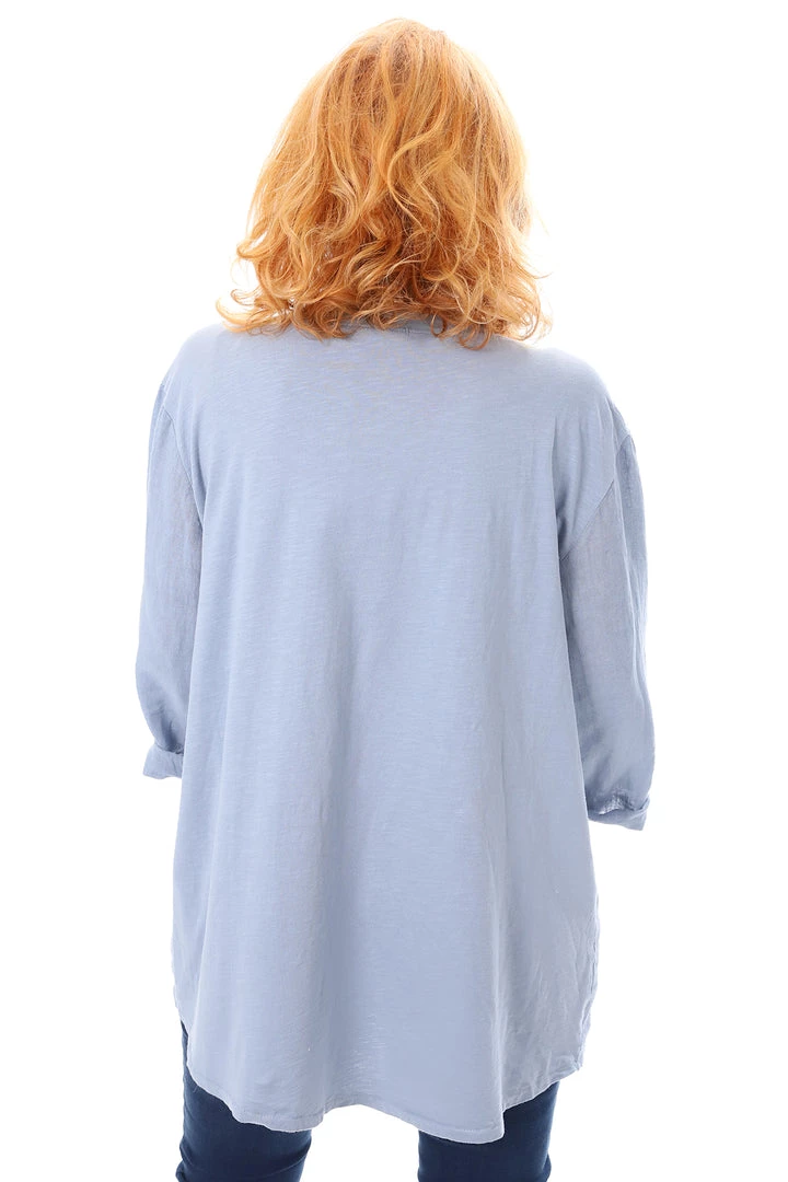 Cest Parfait Tops Pleated Blue Linen Top - CP9 3 Cest Parfait Tops Pleated Blue Linen Top - CP9