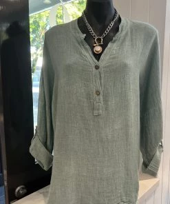 The Italian Cartel Sally Linen Top | Sage | IC35 Clothing