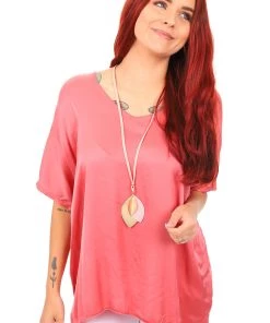 Cindy G High Low Silky Top | Salmon Tops