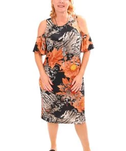 Sandra Soulos - ILLIUM Events Cold Shoulder Midi Dress | Orange Fleur S