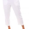 See Saw 7/8 Linen Flat Front Elastic Pants | White | SS1