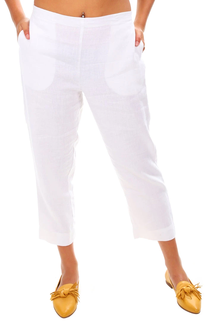See Saw 7/8 Linen Flat Front Elastic Pants | White | SS1 1 See Saw 7/8 Linen Flat Front Elastic Pants | White | SS1