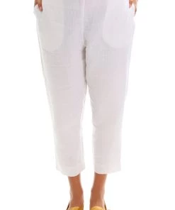 See Saw 7/8 Linen Flat Front Elastic Pants | White | SS1 7 See Saw 7/8 Linen Flat Front Elastic Pants | White | SS1