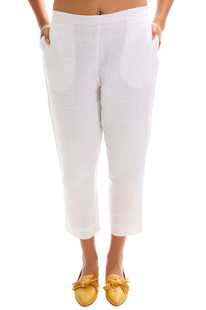 See Saw 7/8 Linen Flat Front Elastic Pants | White | SS1 4 See Saw 7/8 Linen Flat Front Elastic Pants | White | SS1