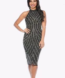 Zaliea Shimmer Halter Neck Dress | Black | Z11 Clothing