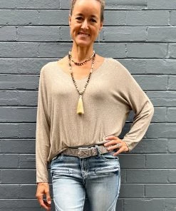 Cindy G Clothing Shimmer V Neck Top | Gold Ash | CG47