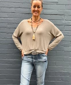 Cindy G Clothing Shimmer V Neck Top | Gold Ash | CG47