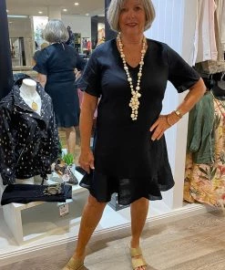 JUMP Clothing Frill Sleeve Linen Dress | Black | JP2