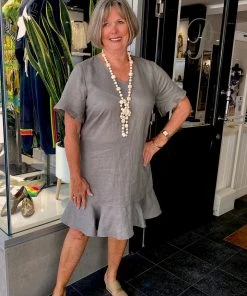 JUMP Frill Sleeve Linen Dress | Khaki | JP2 S Clothing