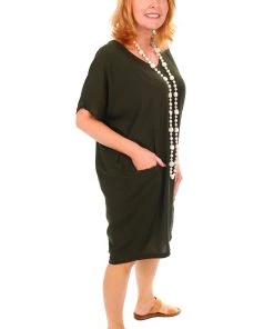 Freez Slouch Pocket Dress - Khaki - FZ4