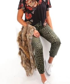 Wednesday Lulu Silky Leopard Pants | Sage | WL23 Clothing
