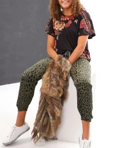 Wednesday Lulu Silky Leopard Pants | Sage | WL23 Clothing