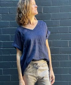 So French So Chic Linen Art Top | Marine Blue | SF1