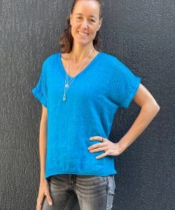 So French So Chic Linen Art Top | Ocean Blue | SF1
