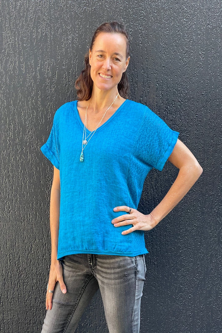 So French So Chic Linen Art Top | Ocean Blue | SF1 1 So French So Chic Linen Art Top | Ocean Blue | SF1