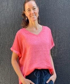 So French So Chic Linen Art Top | Coral | SF1