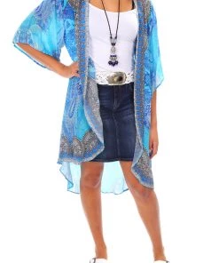 Solitaire Blue Chinese Kimono Cape | SO3