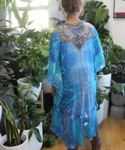 Solitaire Blue Chinese High Low Kimono Cape | SO4
