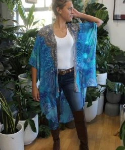 Solitaire Blue Chinese High Low Kimono Cape | SO4