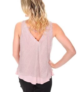 Frank Lyman Rose Layered Sparkle Top