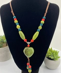Stellar Rose Green Beaded Necklace | SR28