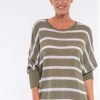 Cafe Latte Stripe Batwing Knit Top | Khaki | CL15
