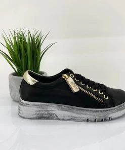 Rilassare Tatter Leather Sneaker | Black/Gold | RS3