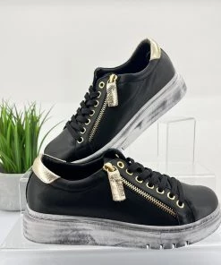 Rilassare Tatter Leather Sneaker | Black/Gold | RS3