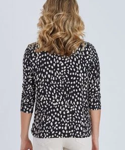 Threadz Print Knot Front Top | Black | TZ28 Clothing