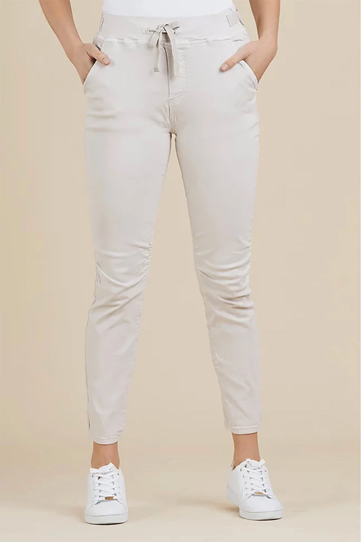 Threadz Tie Front Gathered Jeans | White 1 Threadz Tie Front Gathered Jeans | White