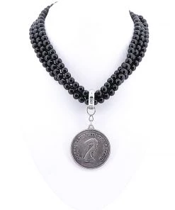 Onyx Necklace With Coin Pendant - Blue Scarab - BS2