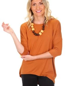 Tops Relaxed High Low Bamboo Top - Tobacco