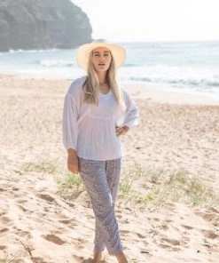 Namastai Cotton V Neck Long Sleeve Top | White | N3s Tops