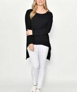 Cali & Co Curve & Plus Size Clothing Unbalanced Long Sleeve Jersey Top | Black | CC16