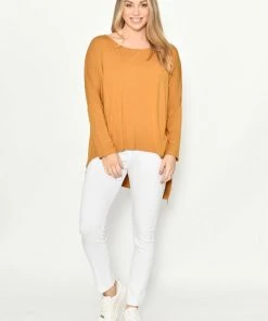 Cali & Co Curve & Plus Size Clothing Unbalanced Long Sleeve Jersey Top | Mustard | CC16