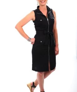 Ping Pong Zip Front Utility Dress | Black | PP17 S Clothing