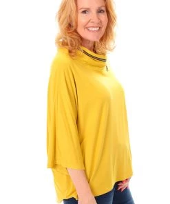 Bamboo 1/2 Batwing Sleeve Zip Top | Mustard | BO1