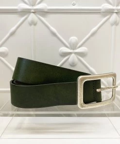 Vanzetti Square Buckle Leather Belt | Olive | V1