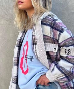 Hammill + Co Clothing Lumberjack Frayed Check Hoodie | Grey/Mauve | HC27