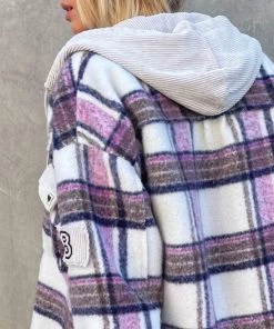 Hammill + Co Clothing Lumberjack Frayed Check Hoodie | Grey/Mauve | HC27 5 Hammill + Co Clothing Lumberjack Frayed Check Hoodie | Grey/Mauve | HC27