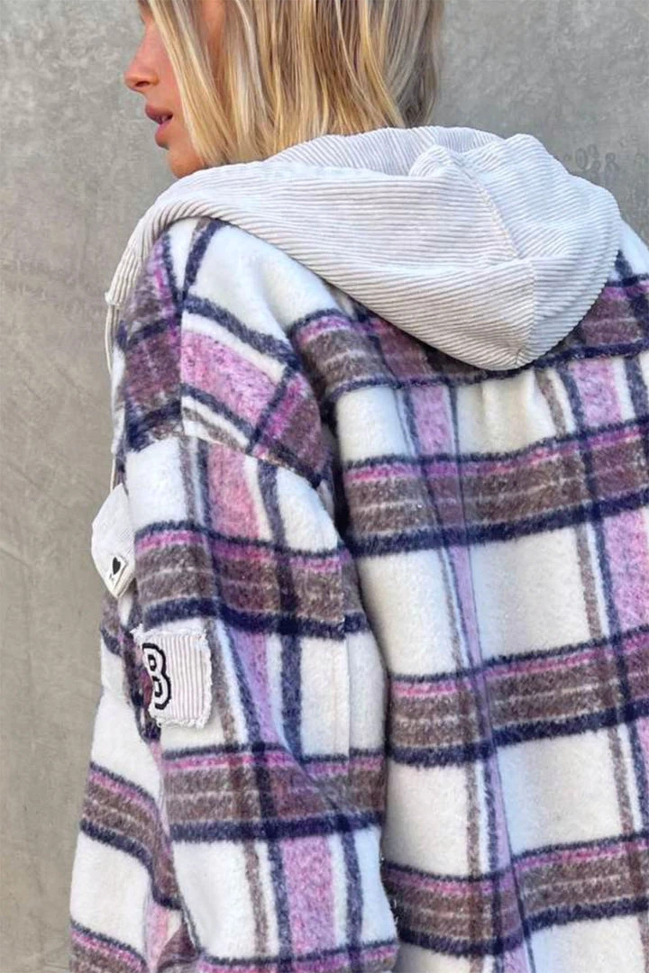 Hammill + Co Clothing Lumberjack Frayed Check Hoodie | Grey/Mauve | HC27 3 Hammill + Co Clothing Lumberjack Frayed Check Hoodie | Grey/Mauve | HC27