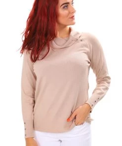 Vivid Knitwear/Jumpers Studded Roll Neck Top | Hazelnut