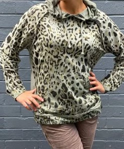 Wednesday Lulu Clothing Leopard Hooded Jumper | Sage | WL27 10 Wednesday Lulu Clothing Leopard Hooded Jumper | Sage | WL27