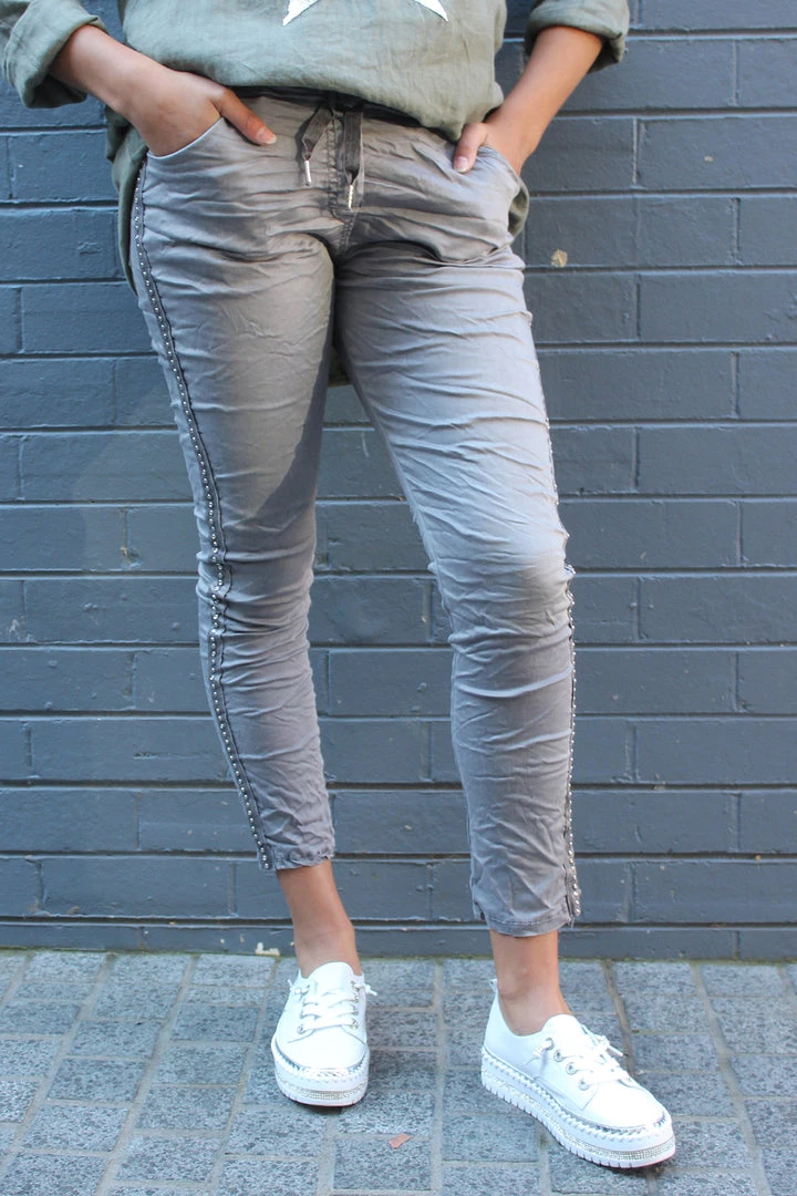 Wednesday Lulu Silver Stud Pant | Grey | WL3 Pants 1 Wednesday Lulu Silver Stud Pant | Grey | WL3 Pants