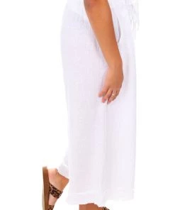 Cest Parfait Frayed Hem Linen Pants | White | CP2