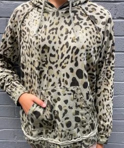 Wednesday Lulu Clothing Leopard Hooded Jumper | Sage | WL27
