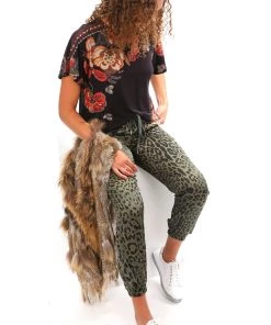 Wednesday Lulu Silky Leopard Pants | Sage | WL23 Clothing