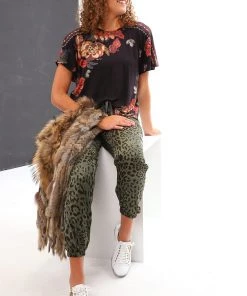 Wednesday Lulu Silky Leopard Pants | Sage | WL23 Clothing