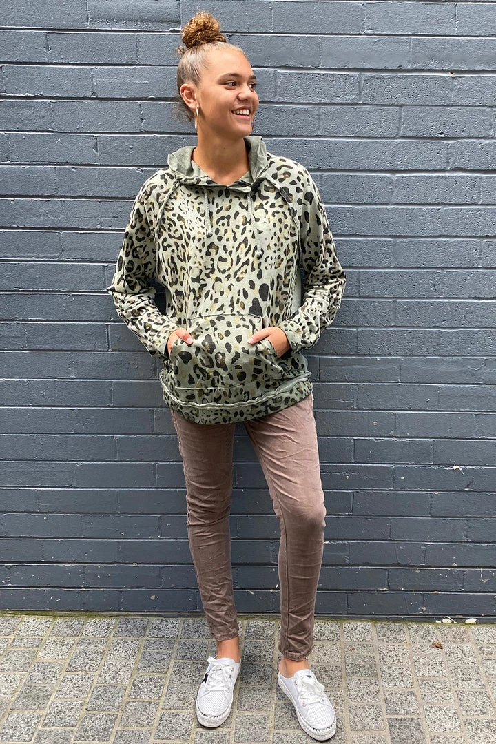 Wednesday Lulu Clothing Leopard Hooded Jumper | Sage | WL27 4 Wednesday Lulu Clothing Leopard Hooded Jumper | Sage | WL27