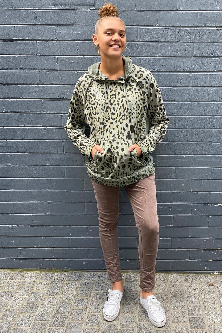 Wednesday Lulu Clothing Leopard Hooded Jumper | Sage | WL27 5 Wednesday Lulu Clothing Leopard Hooded Jumper | Sage | WL27